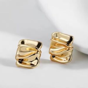 Gold plated rectangular polished stud earrings; .6 long x .5 wide; nwot